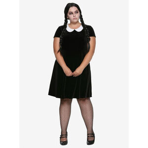 Black Velvet White Collar Dress Plus Size 1